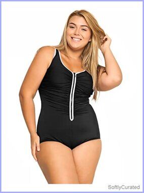 Plus Size One Piece Bathing Suit Front Zipper Tummy Control Swimwear